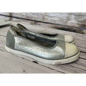 UGG Australia Silver Fur Padded Suede Sneakers F230 Sz 7 US Women's